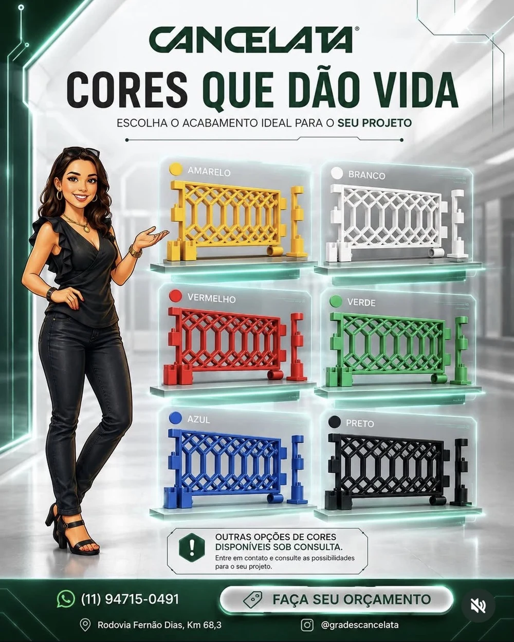 Cores disponíveis da grade de polietileno Cancelata